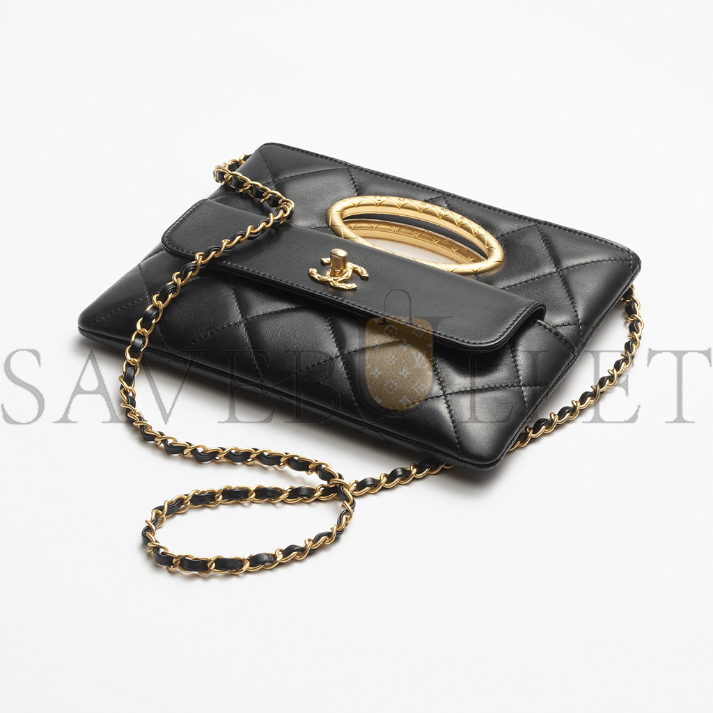 Ch*el clutch lambskin & gold-tone metalblack as5038 (25*19*3cm)